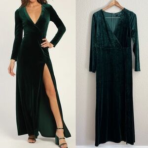 Sensational Memories Emerald Green Velvet Surplice Maxi Dress